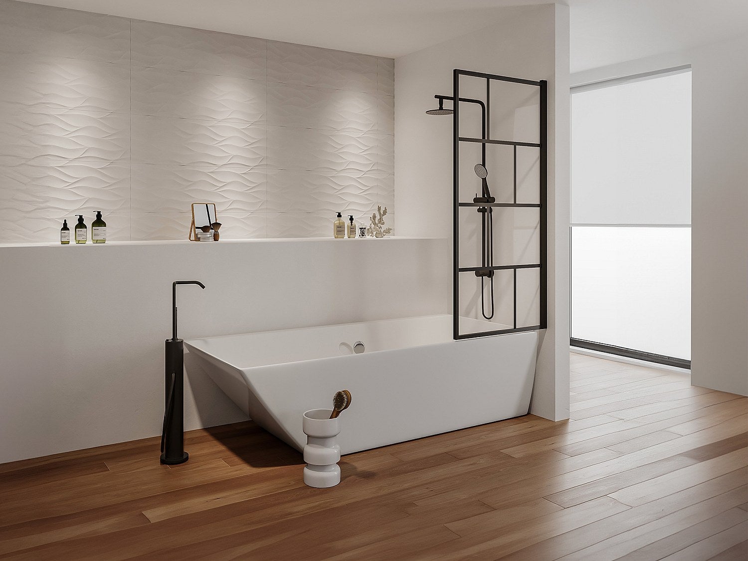 Parawan nawannowy obrotowy w stylu industrialnym - 70 x 140 cm - Czarny mat - Szkło - RIVANON
