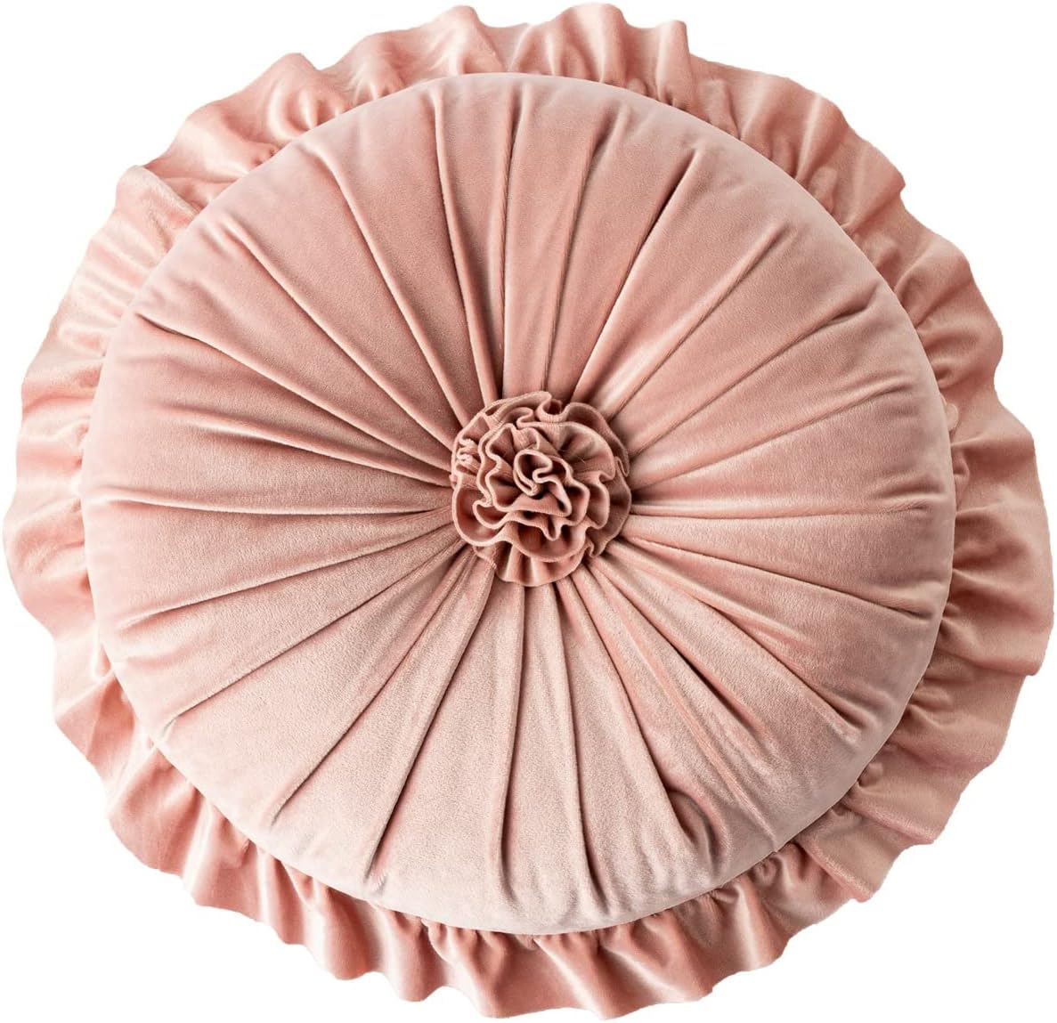 Okrągła poduszka kwiatowa 35 cm, okrągła, falbaniasta, poduszka podłogowa do salonu, sofy, łóżka, fotela, samochodu, dekoracja wnętrza (różowa)