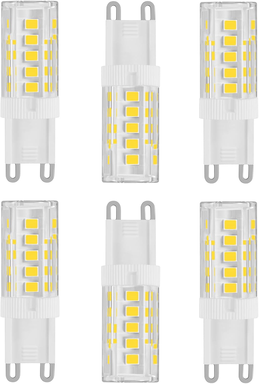 Zestaw 6 żarówek LED G9, 3 W, 400 lumenów, bez migotania, nieściemnialne, energooszczędne mini żarówki 360°, ciepła biel