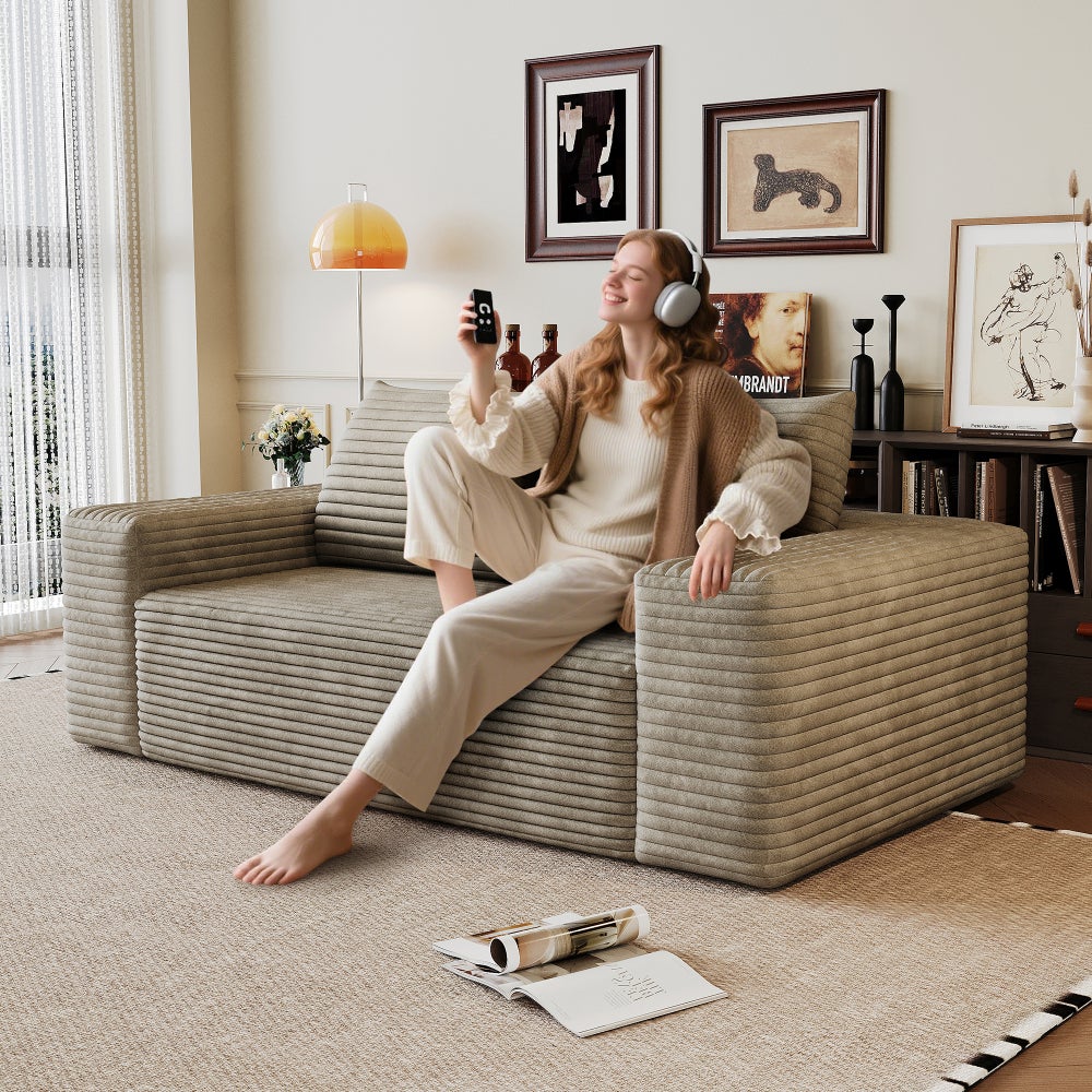 Sofa 3-osobowa 180 cm z weluru żebrowanego , głębokie siedzisko, modułowa pianka, kompresowana, bez montażu