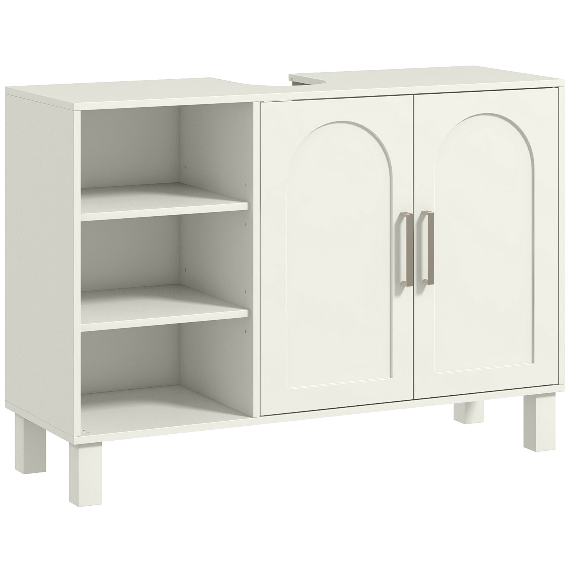 -element łazienka meble z dwupoziomowy szafka, regul. półki, 90 cm długi x 30 cm szeroki x 63 cm wysoki, kremowy kolor