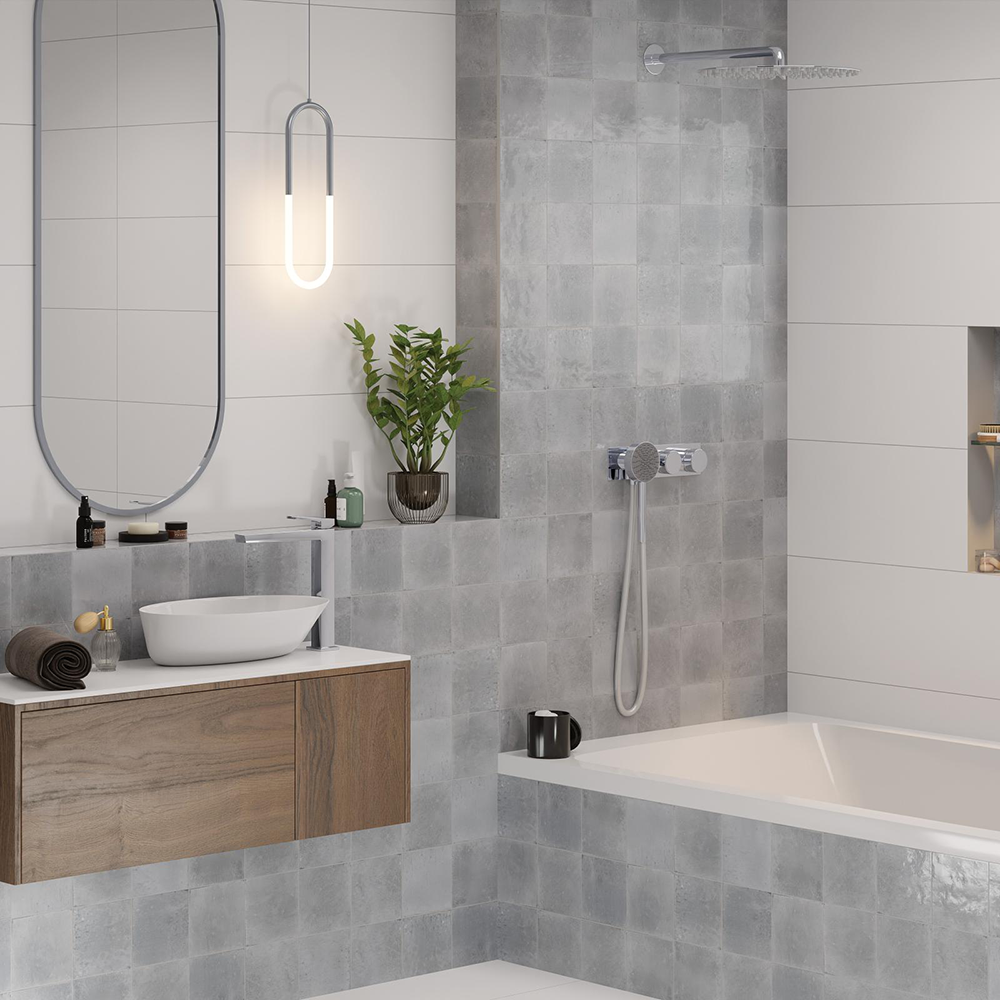 Błyszcząca płytka Premium z gresu porcelanowego ULTRAGLOSS efekt Zellige Agadir Mgła 14,7x14,7 cm