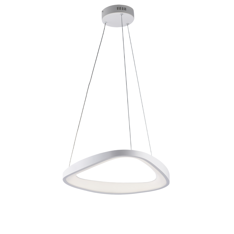 Sospensione triangolare in metallo e alluminio laccato bianco con led integrato e cavi elettrici regolabili H.7 - MAX 130 - Ø 50