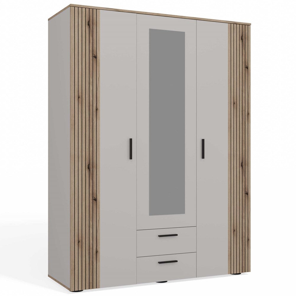 Szafa AVA 150 cm lustro 2 szuflady ryflowany front dąb evoke kaszmir beż