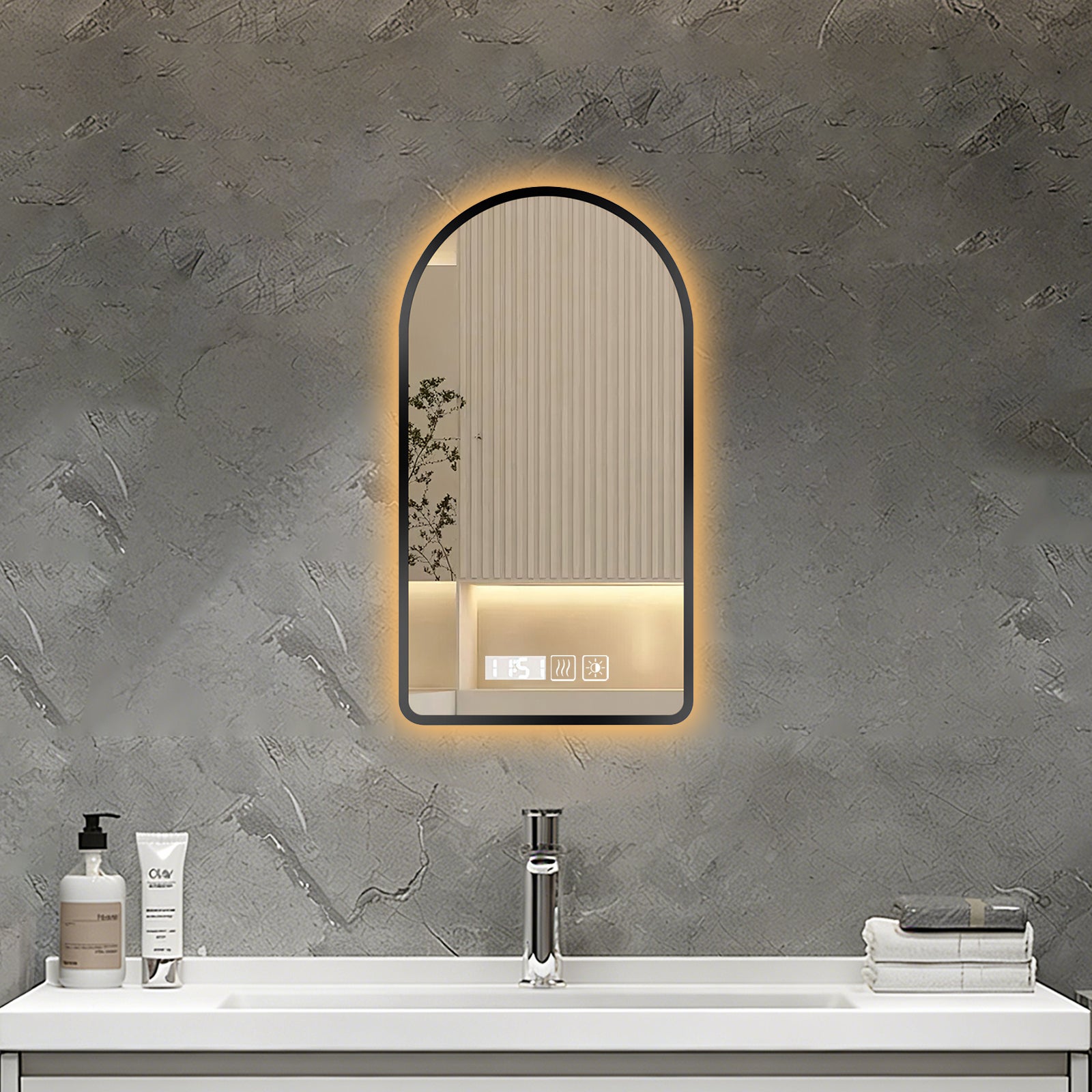 Inteligentne lustro łazienkowe LED z funkcją przeciwmgielną 40×60 cm, 3 kolory, łukowy design