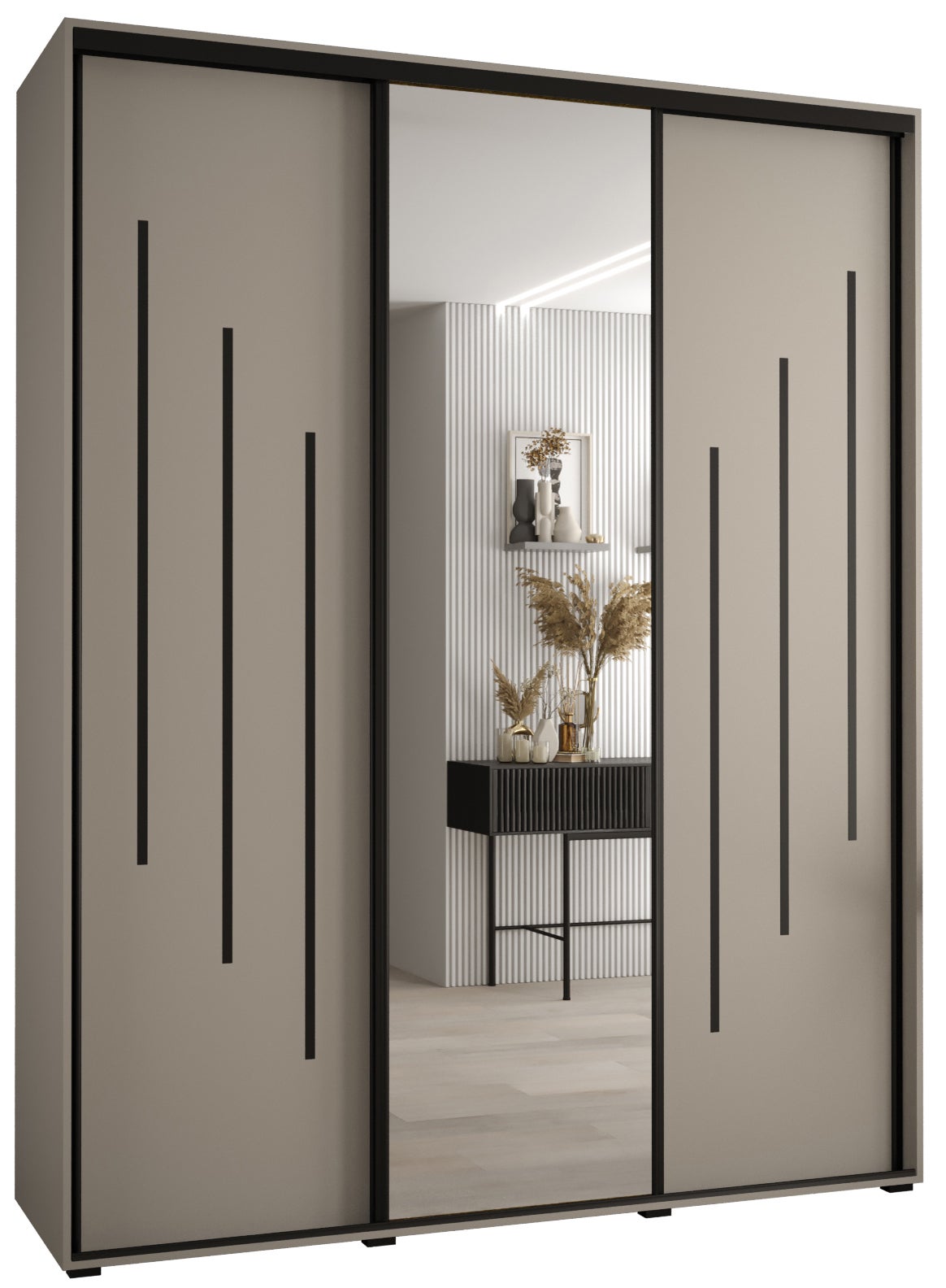 Szafa przesuwna z lustrem wysoka Dakota 9 200 x 60 x 235,2 cm kaszmir + u. czarny - Abiks Meble