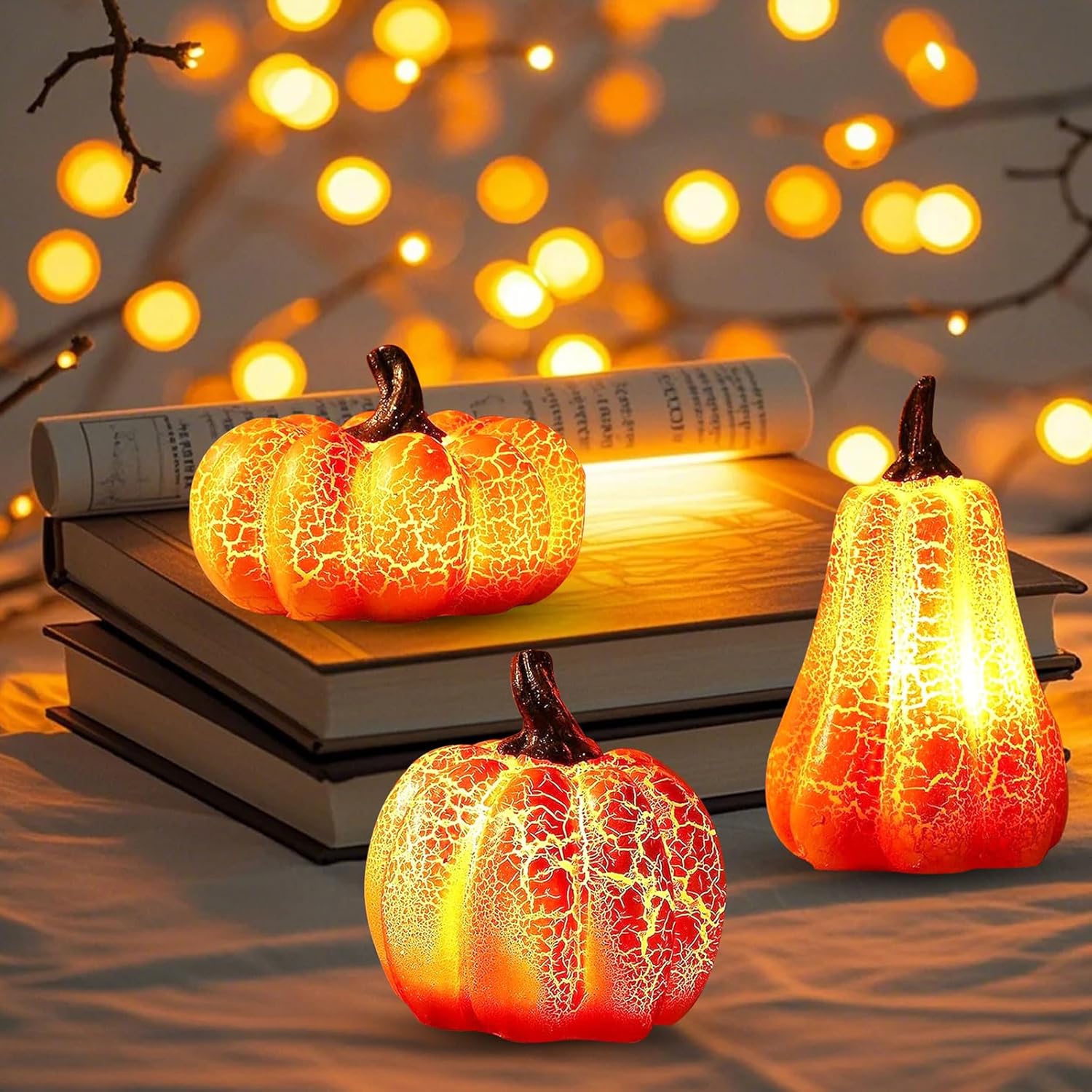 Zestaw 3 lampionów dyniowych LED, lampionów dyniowych na Halloween, jesiennych dekoracji na Halloween i Święto Dziękczynienia