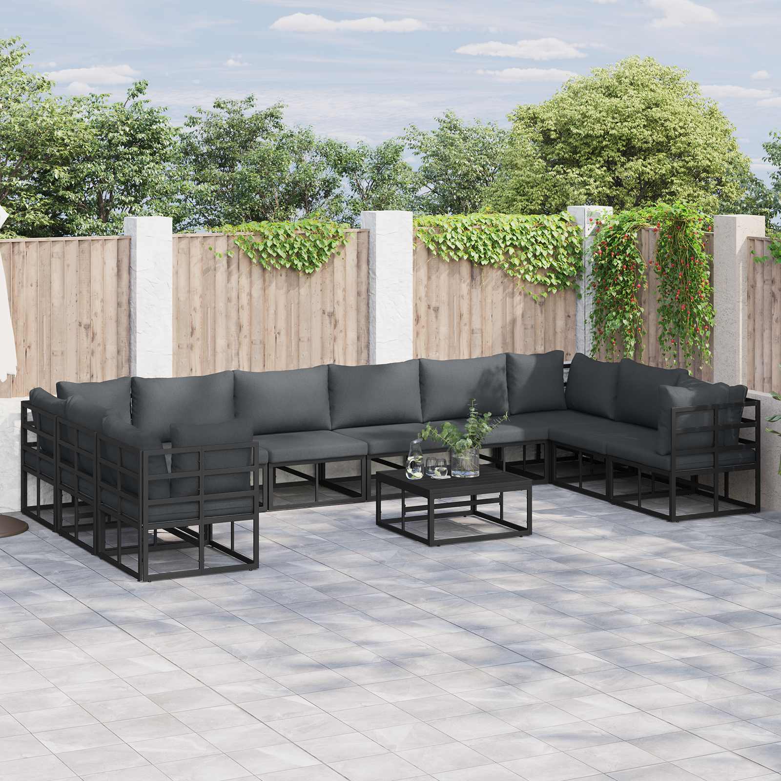 Zestaw Sof na Ogród z poduszką 11 pcs Czarny Aluminium vidaXL