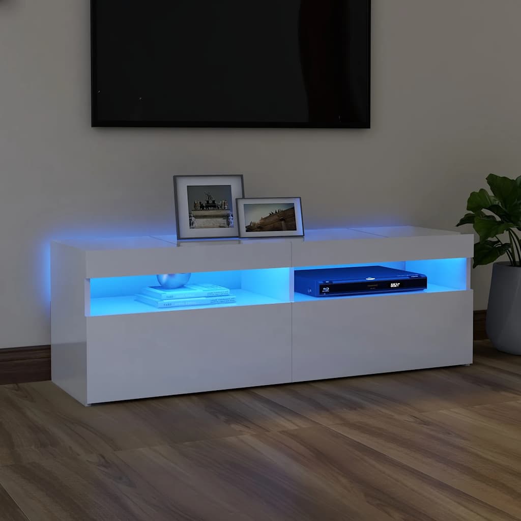 Meuble TV VidaXL z oświetleniem LED 120x35x40 cm, kolor biały