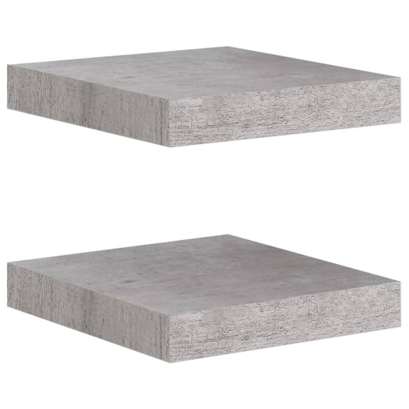 Półka ścienna wisząca, 2 szt., płyta MDF w kolorze szary beton, 23x23,5x3,8 cm- COMFORTXL