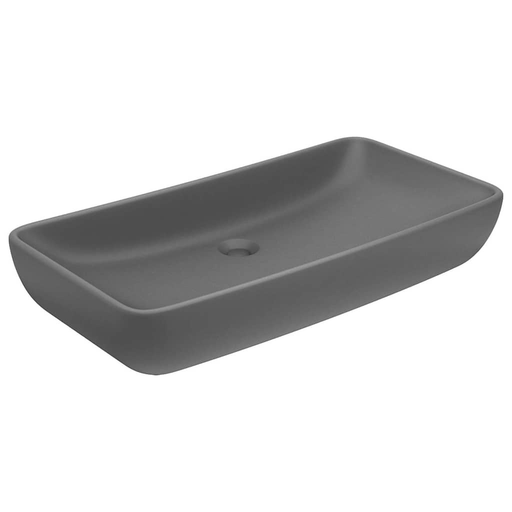 Umywalka Nablatowa Ceramiczna Prostokątna Szara do Łazienki 71 cm