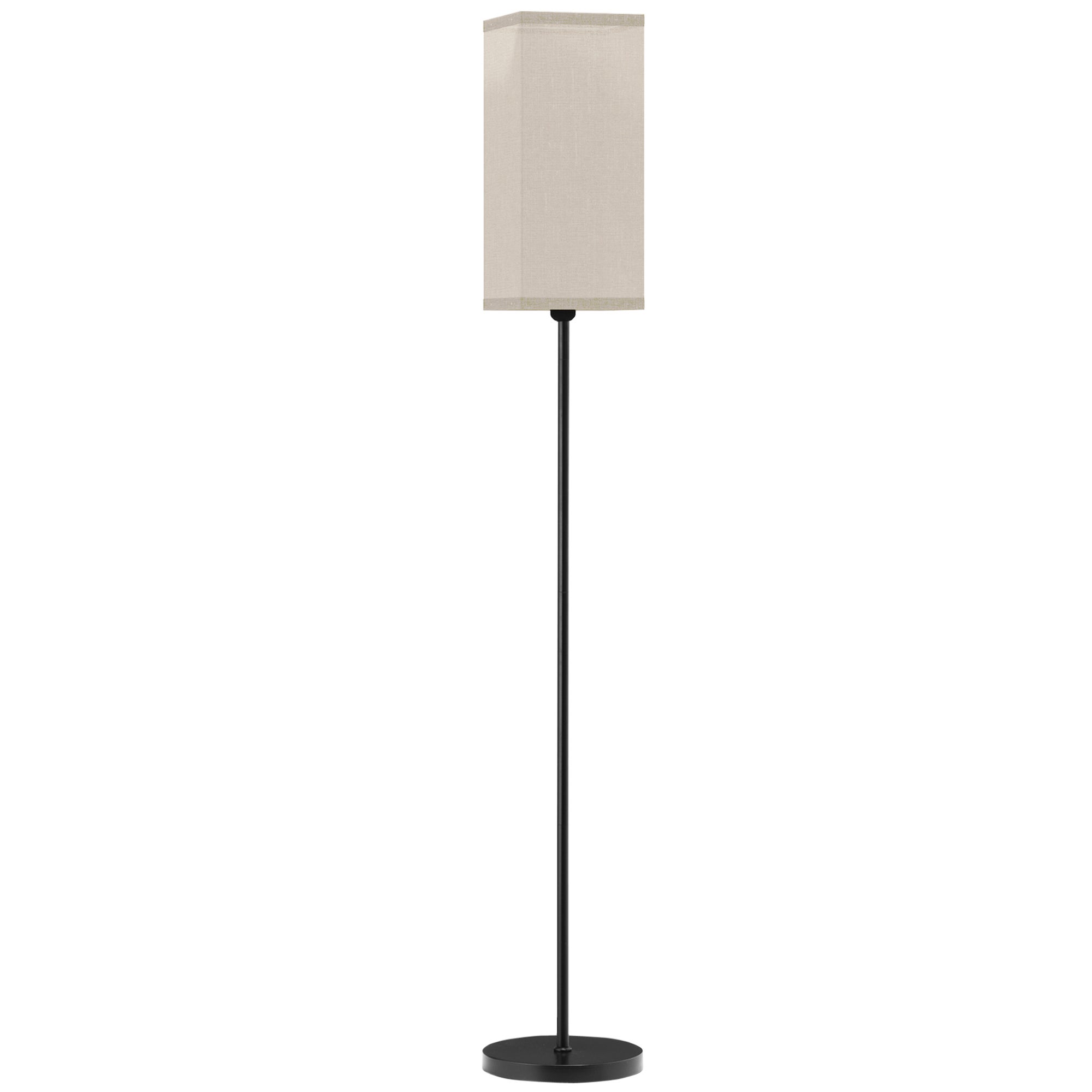 Nowoczesna lampa podłogowa z włącznikiem nożnym, abażur w kolorze lnu, idealna do salonu lub sypialni, żarówka nie jest dołączona, kolor czarny.