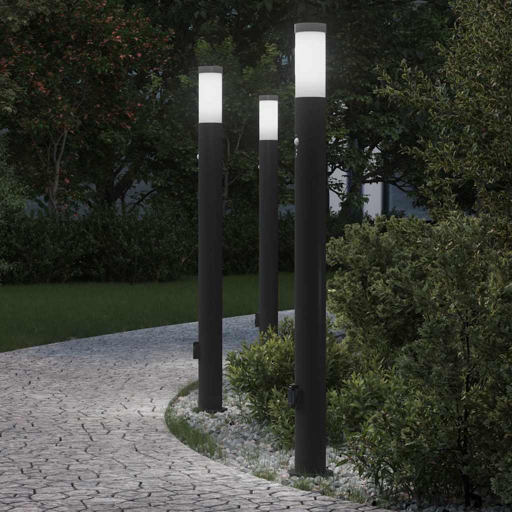 Lampy słupkowe z czujnikiem i gniazdkiem, 3 szt., 110 cm, stal nierdzewna, IP44 vidaXL