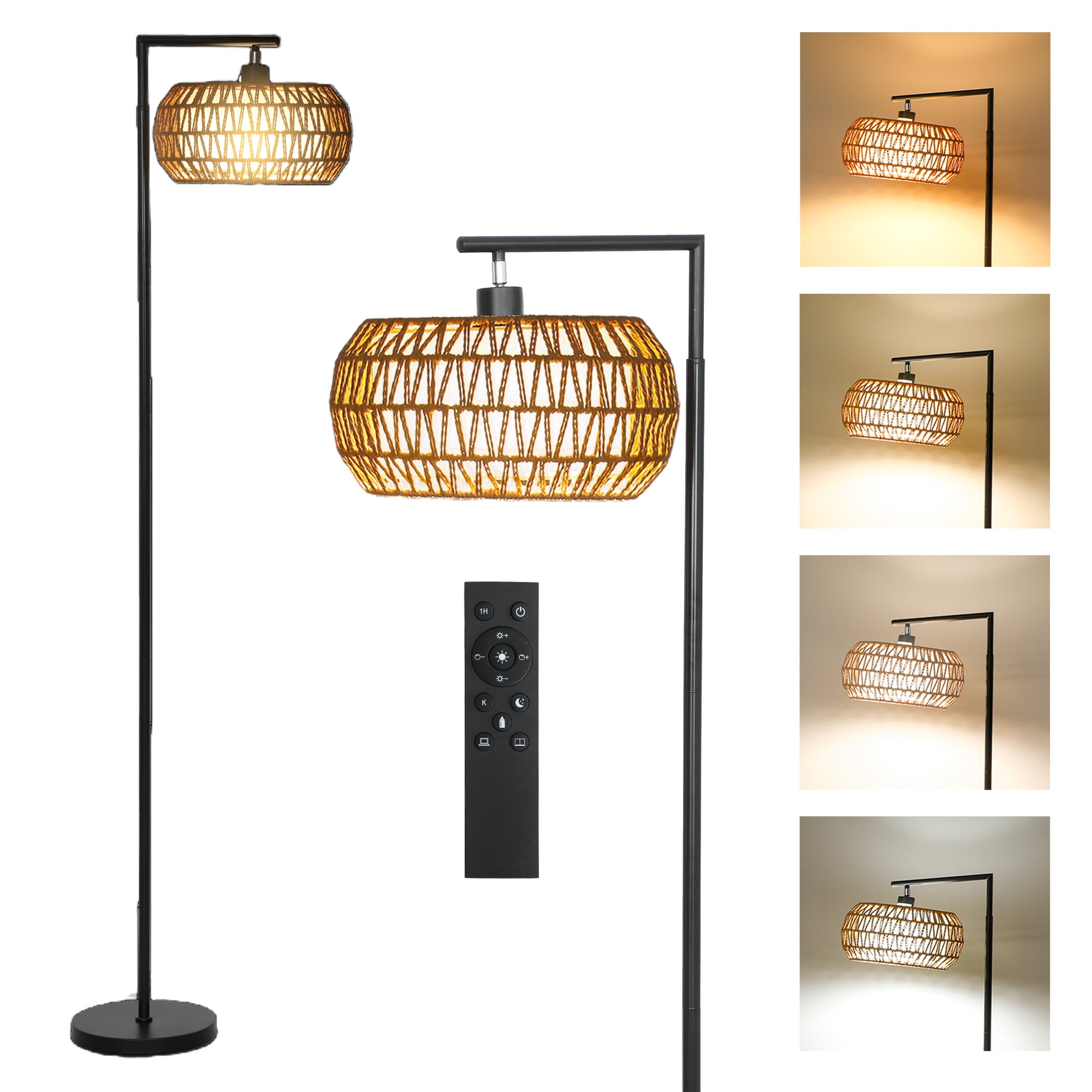 Lampa podłogowa do salonu, ściemnialna, 3 temperatury barwowe, pilot, 52x33x170 cm, czarna