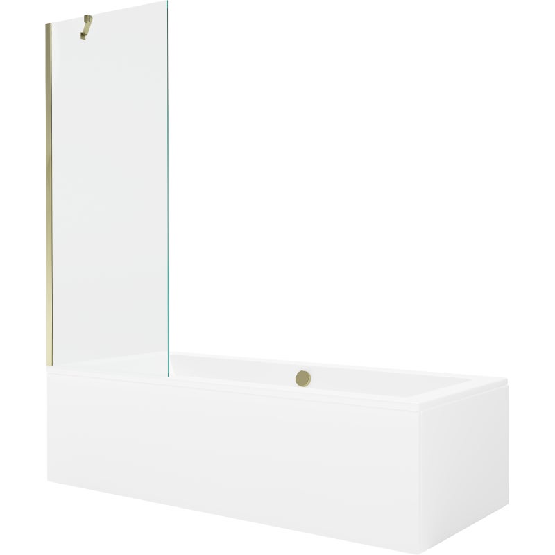 Mexen Cube wanna prostokątna 170 x 80 cm z obudową i parawanem 1-skrzydłowym 70 cm, transparent, złoty - 550517080X9507000050