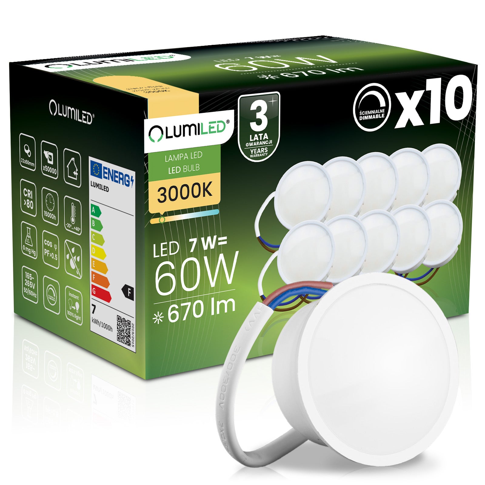 Wkład do Opraw Lumiled LED Moduł INSERT 7W 670lm 3000K Ciepła biel 120st Ściemnialna 10 szt.