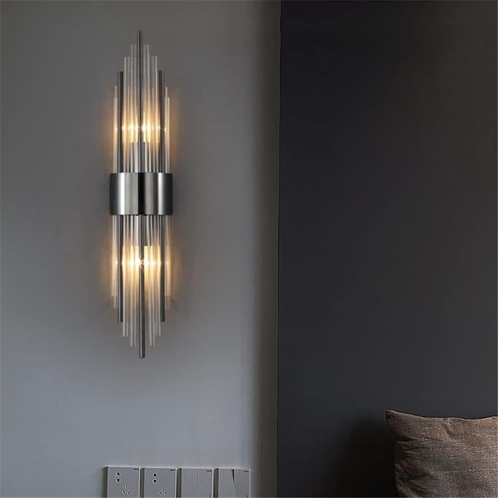 Luksusowa, nowoczesna lampa ścienna LED – kryształowa lampa toaletkowa do sypialni, hotelu, korytarza. Designerskie oświetlenie do salonu i szafki noc
