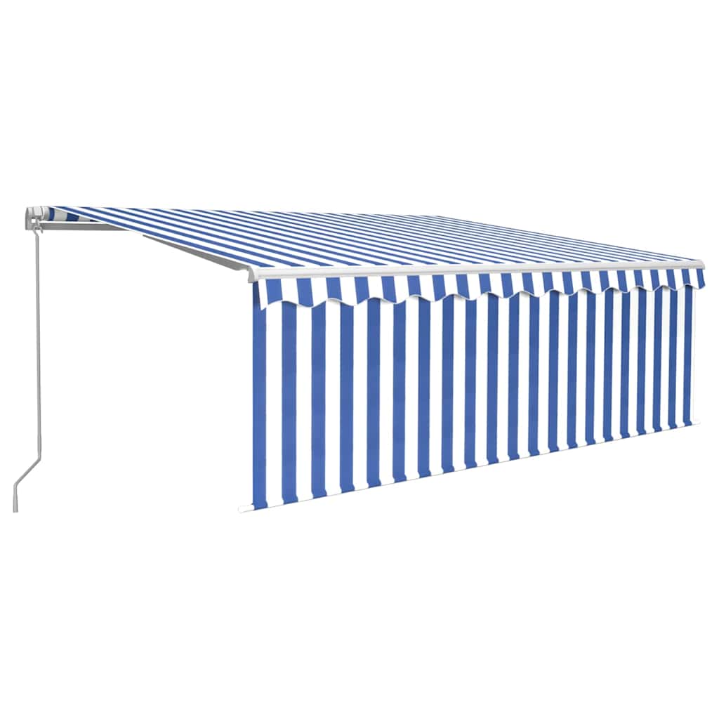 Markiza Tarasowa z Zasłoną i LED 450x300 cm Niebiesko-Biała z Białą Ramą