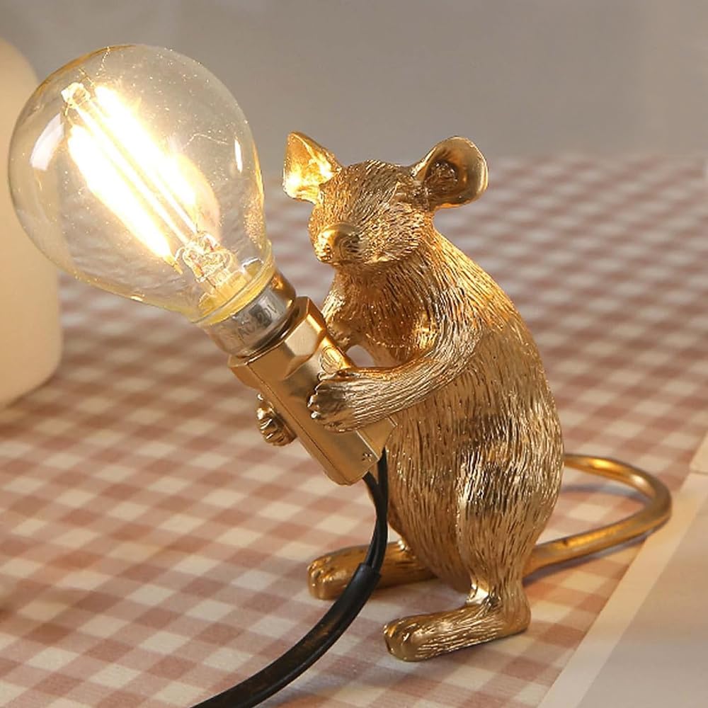 Lampa stołowa LED z żywicy, w kształcie myszy, w nowoczesnym stylu, idealna jako lampka nocna dla dzieci (złota).