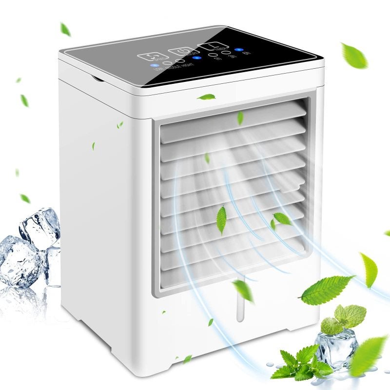 Mini Przenośny Klimatyzator Osobisty USB, 3 Prędkości Wentylatora, Ewaporacyjny Ochładzacz Powietrza z Ekranem Dotykowym, do Pokoju, na Kemping