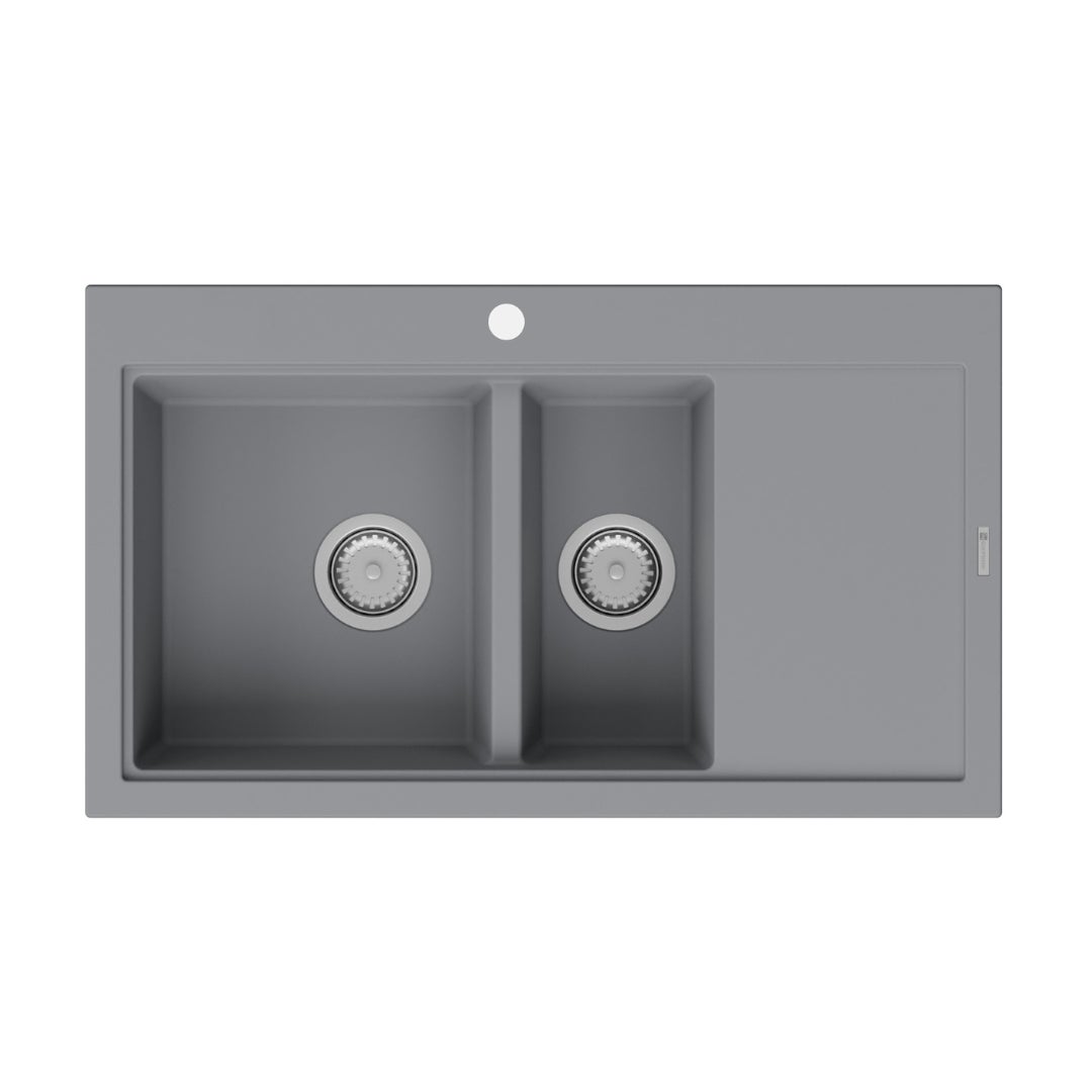 Zlewozmywak granitow GranMaster 860x500x192 mm, 1,5 komorowy z ociekaczem oraz syfonem, tytan 1 szt.