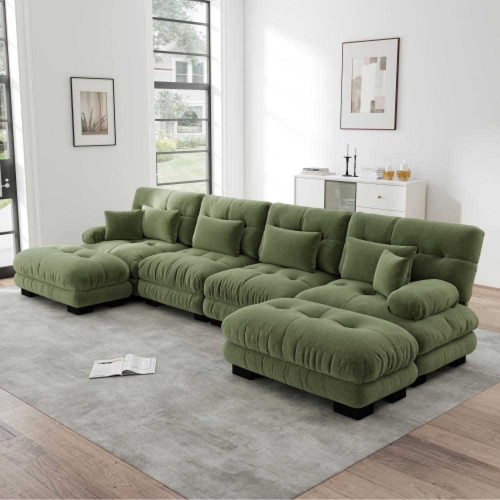 Narożna sofa Cloud do salonu, podwójna sofa z tkaniny szenilowej z 4 poduszkami lędźwiowymi i 4 poduszkami dekoracyjnymi, rama z litego drewna
