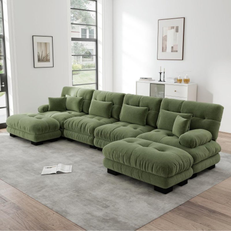 Narożna sofa Cloud do salonu, podwójna sofa z tkaniny szenilowej z 4 poduszkami lędźwiowymi i 4 poduszkami dekoracyjnymi, rama z litego drewna