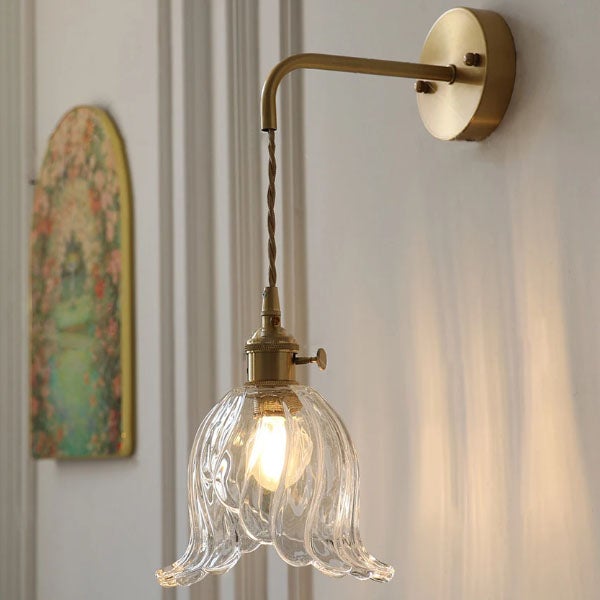 Lampa ścienna E27, bez źródła światła, lampka nocna z przezroczystego szkła, dekoracyjna lampa do salonu, regulowany łańcuch