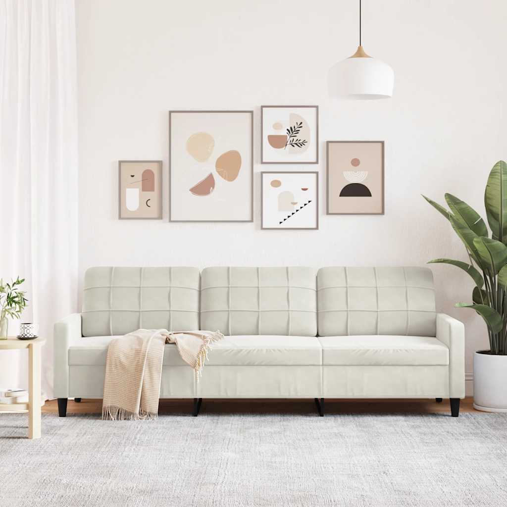 3-osobowa sofa, kremowa, 210 cm, tapicerowana aksamitem