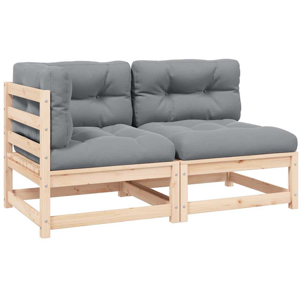 Sofa Ogrodowa Modułowa 2-Osobowa Drewniana z Szarymi Poduszkami na Taras