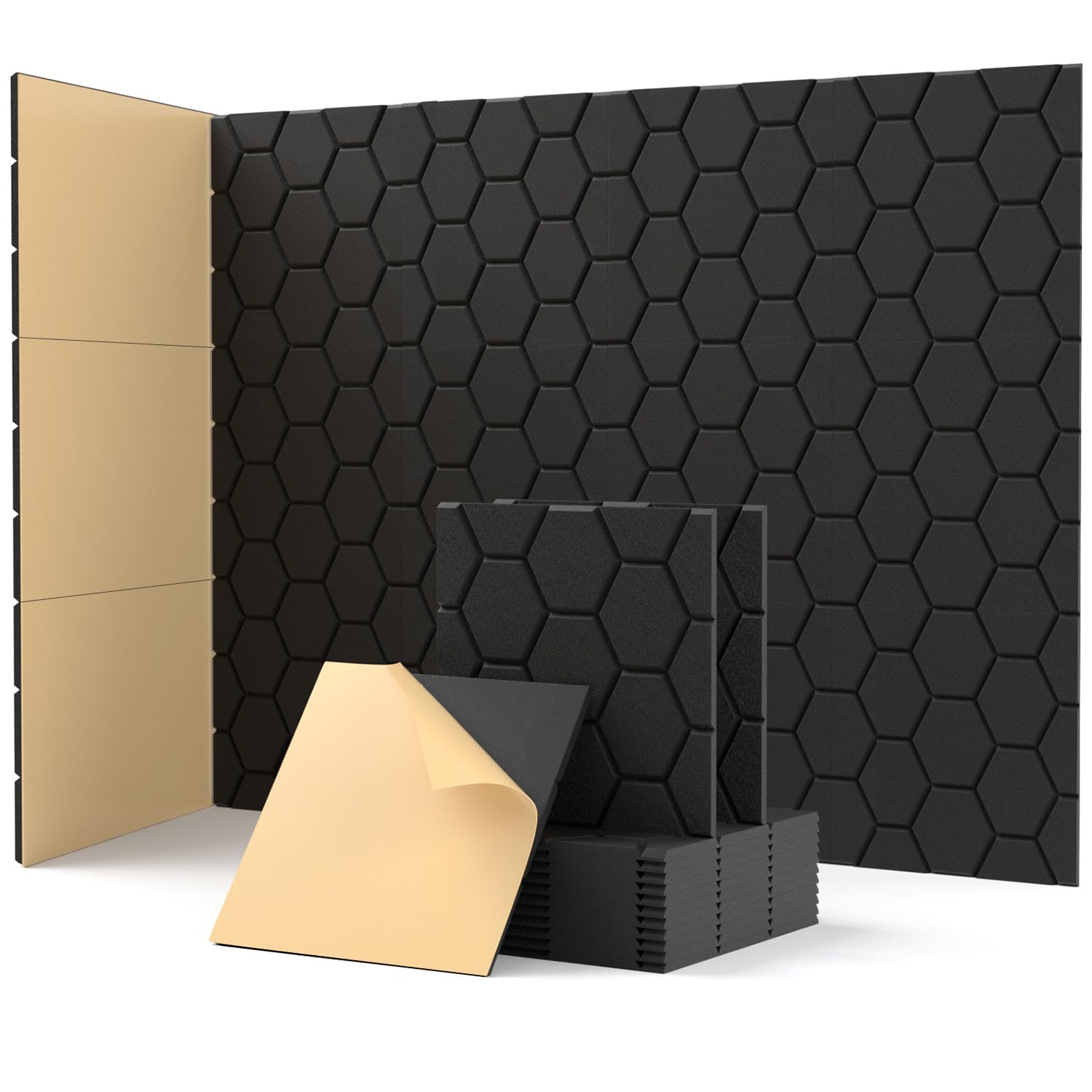 12 akustycznych paneli samoprzylepnych, 30 x 30 x 0,9 cm, 230 kg/m3 Panele akustyczne wysokiej gęstości do dekoracji gamingowej, biur, czarne