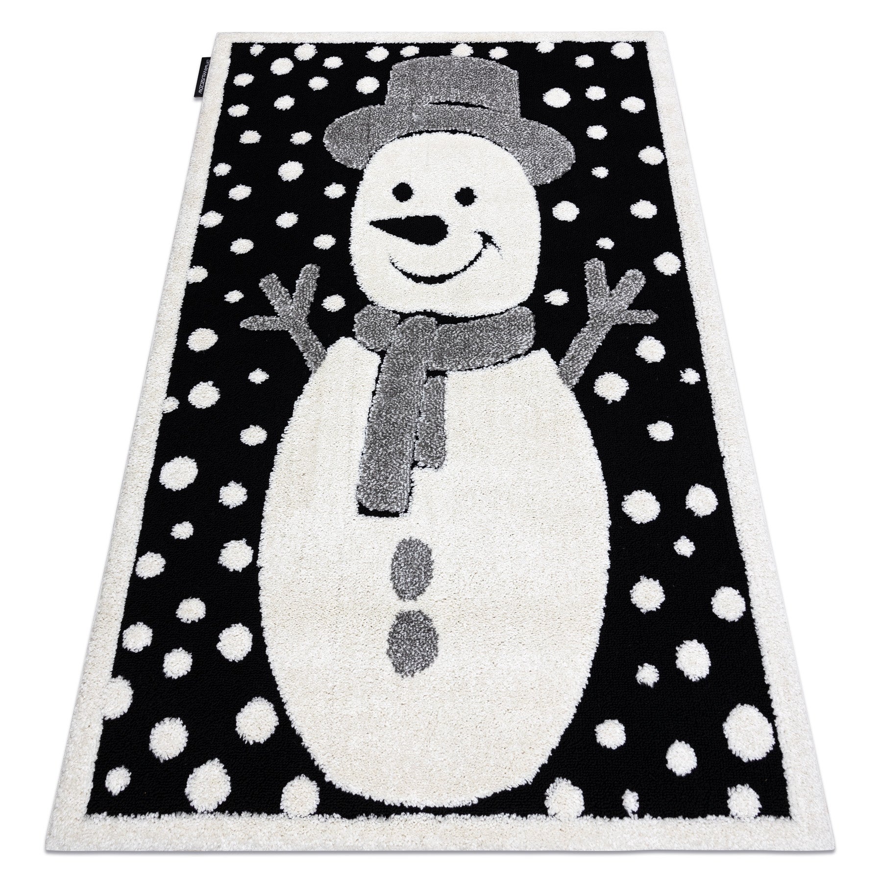 Dywan dziecięcy JOY Snowman bałwanek, dla dzieci - Strukturalny, dwa poziomy runa czarny / krem 140x190 cm