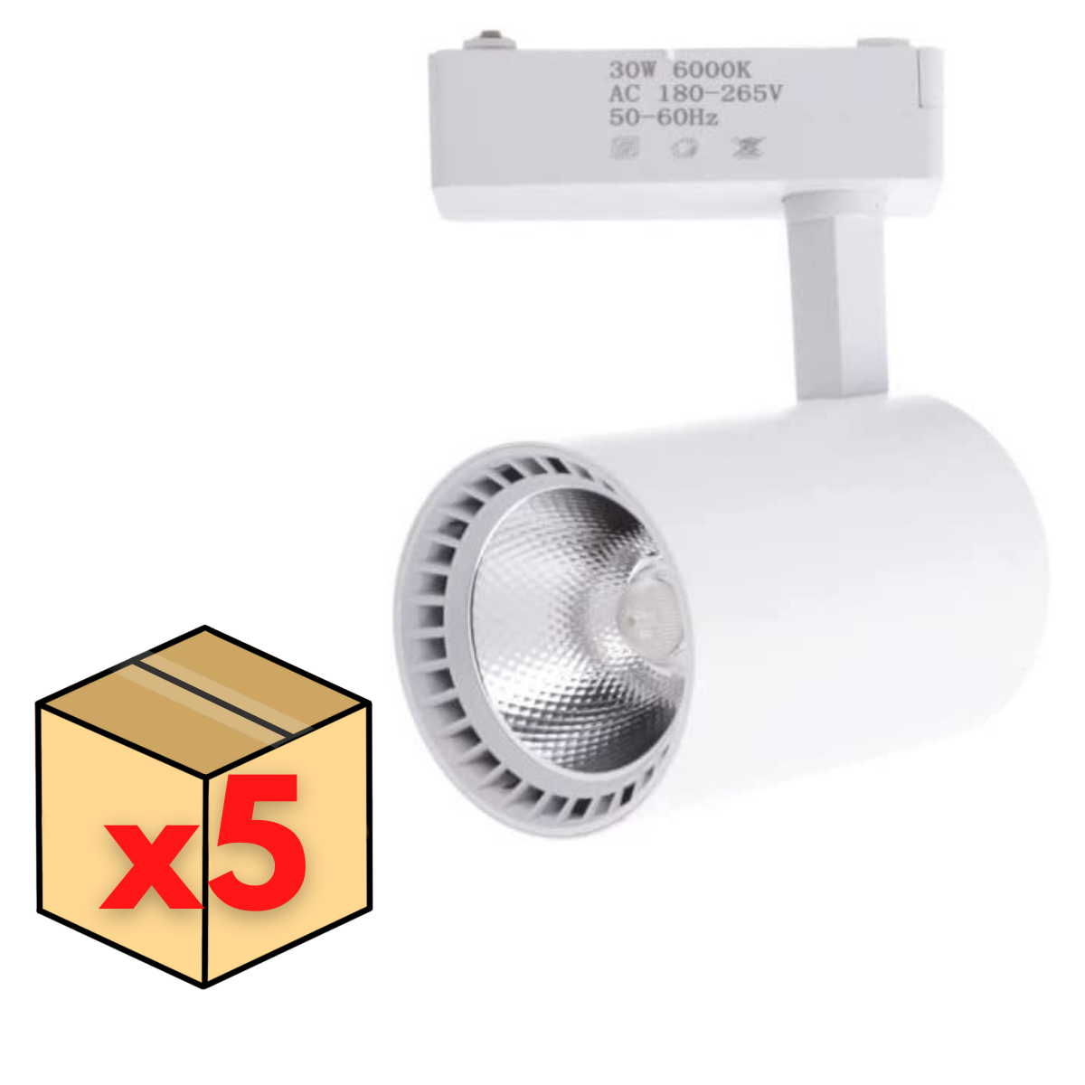 Zestaw x5 reflektorów sufitowych Led Track Light White 30W, chłodna biel 6000K, 2200 lumenów, 220V 50-60Hz jednofazowe