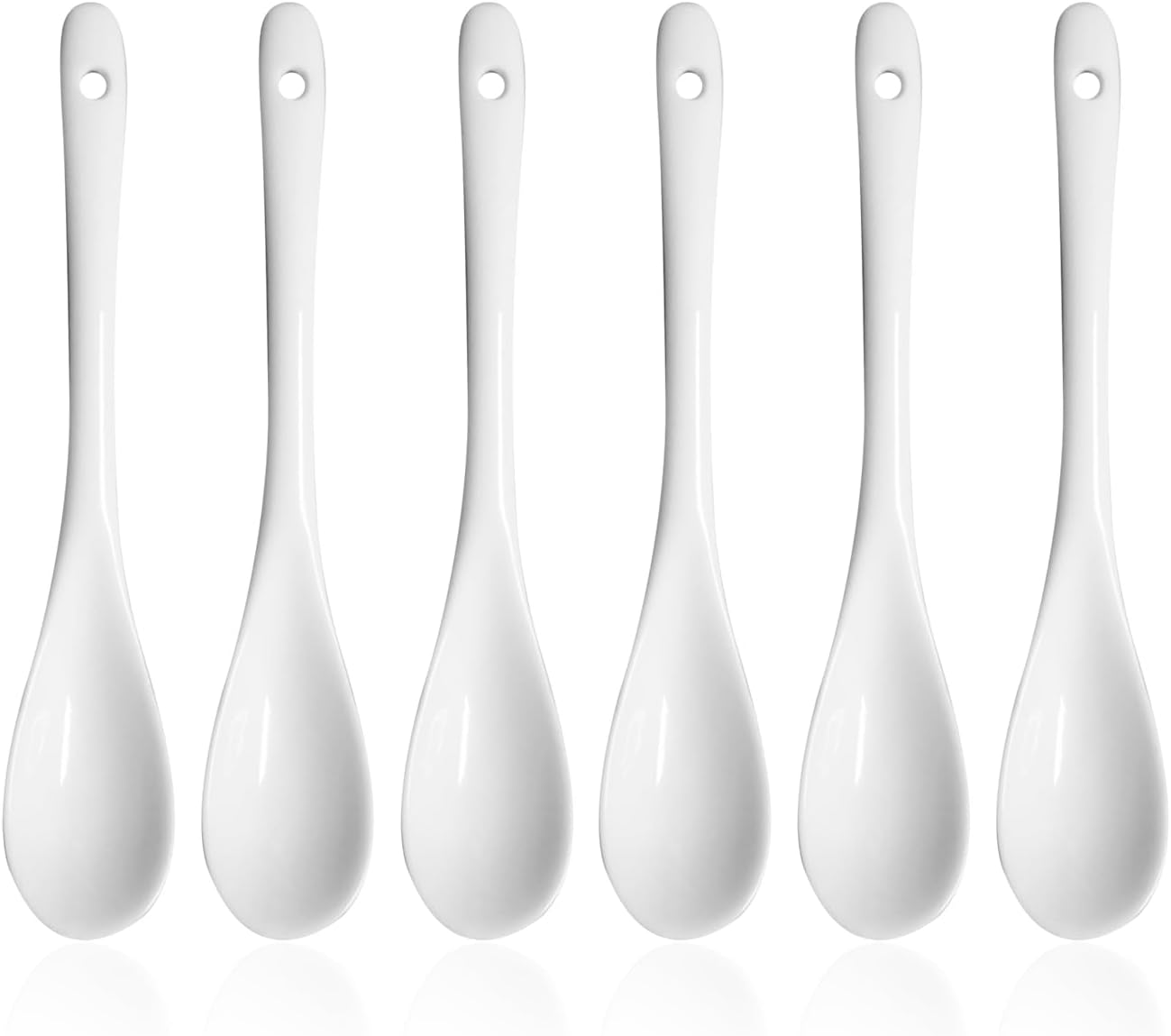 Zestaw 6 białych ceramicznych łyżeczek - Mini łyżeczki do deserów, dżemu i kawy - Zestaw stołowy do restauracji i sklepów