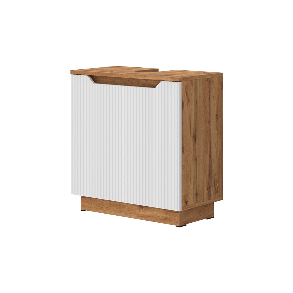 Vicco Szafka pod umywalkę Lotta, Dąb/białe paski, 59.8 x 62.1 cm z 2 drzwiami