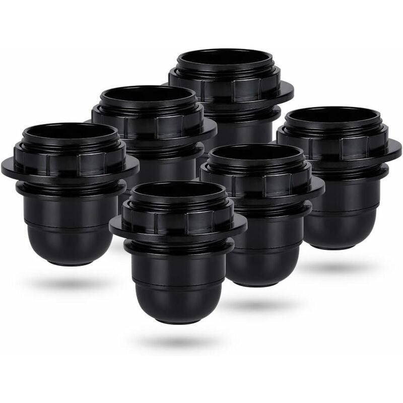 Czarne gniazdo na śrubę E27 - 6 gniazd na żarówkę E27 z plastikowym pierścieniem - Gniazdo na żarówkę E27 - Uchwyt na żarówkę E27 do lamp sufitowych