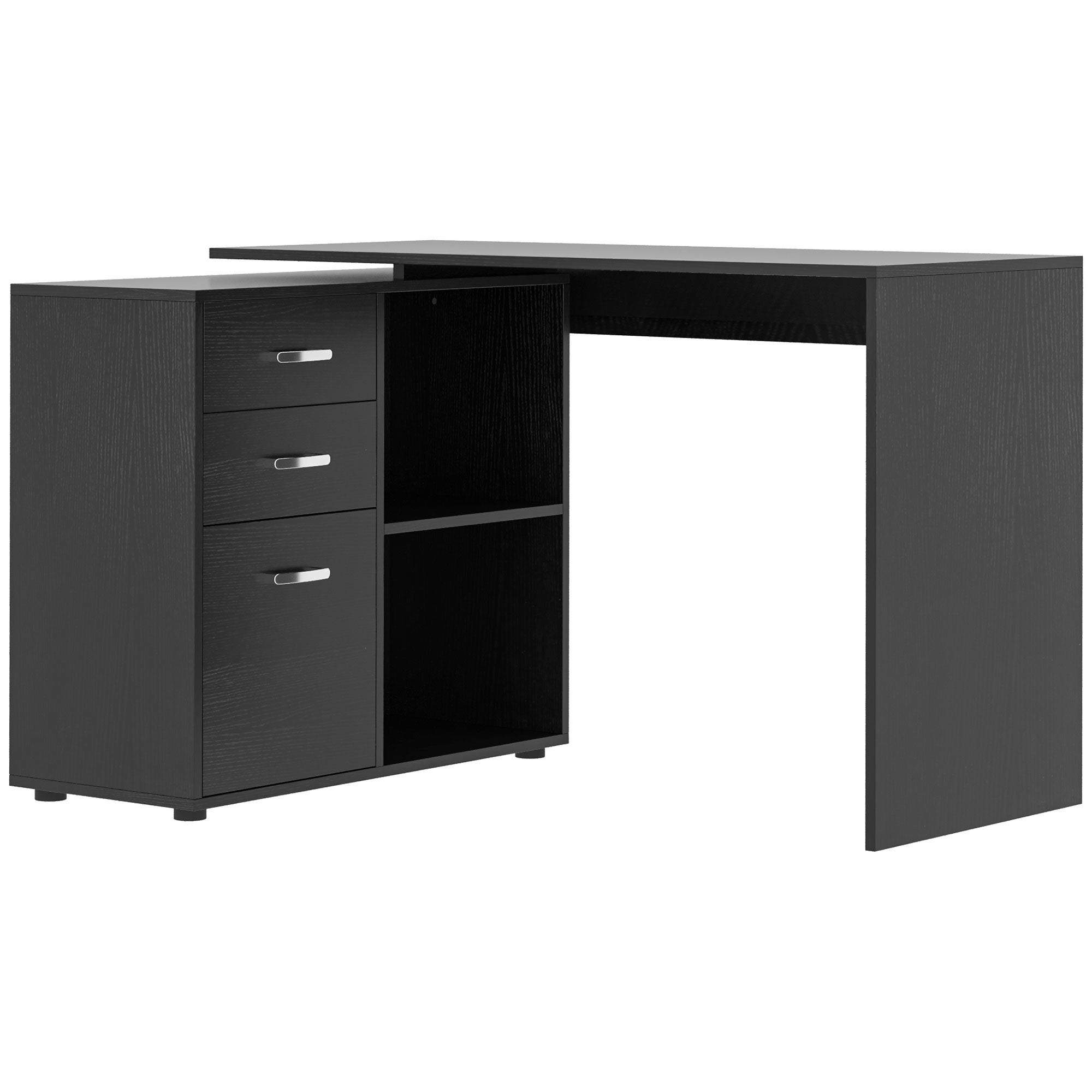 Biurko narożne w kształcie litery L, drewno i metal, 117x83,5x76 cm, kolor czarny