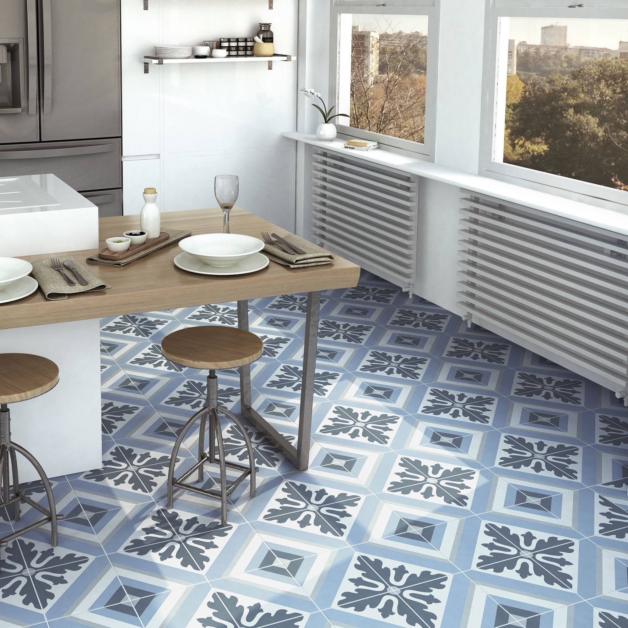 Matowa płytka porcelanowa premium o efekcie hydraulicznych wzorów Max Blue 20x20 cm