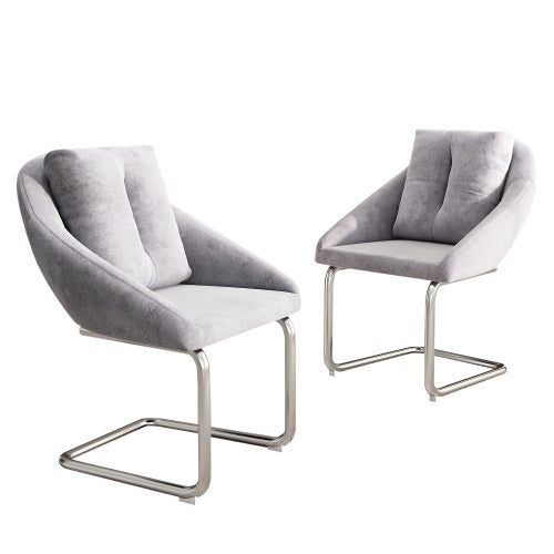 Zestaw 2 obrotowych krzeseł welurowych z poduszkami, ergonomiczne fotele designerskie z wygiętymi metalowymi nogami