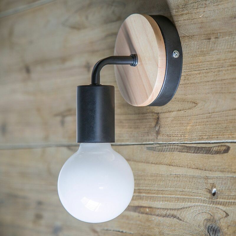 Czarna lampa ścienna E27 LED Kinkiet z żelaza i drewna do sypialni, baru, hotelu