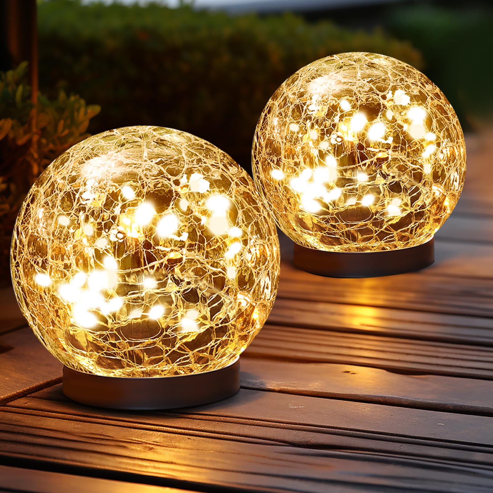 Wodoodporne lampy solarne zewnętrzne - kule ze szkła craquelé do ogrodu - solarne orby zewnętrzne - dekoracja na patio, podwórko, trawnik