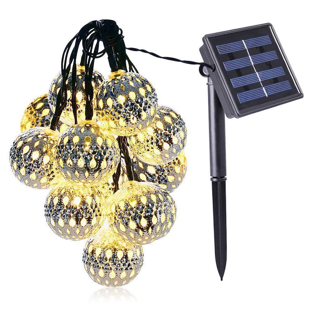 50 zewnętrznych lampek solarnych LED – 7 m, 8 trybów, wodoodpornych, w stylu marokańskiej kuli, dekoracyjne oświetlenie do ogrodu i na taras