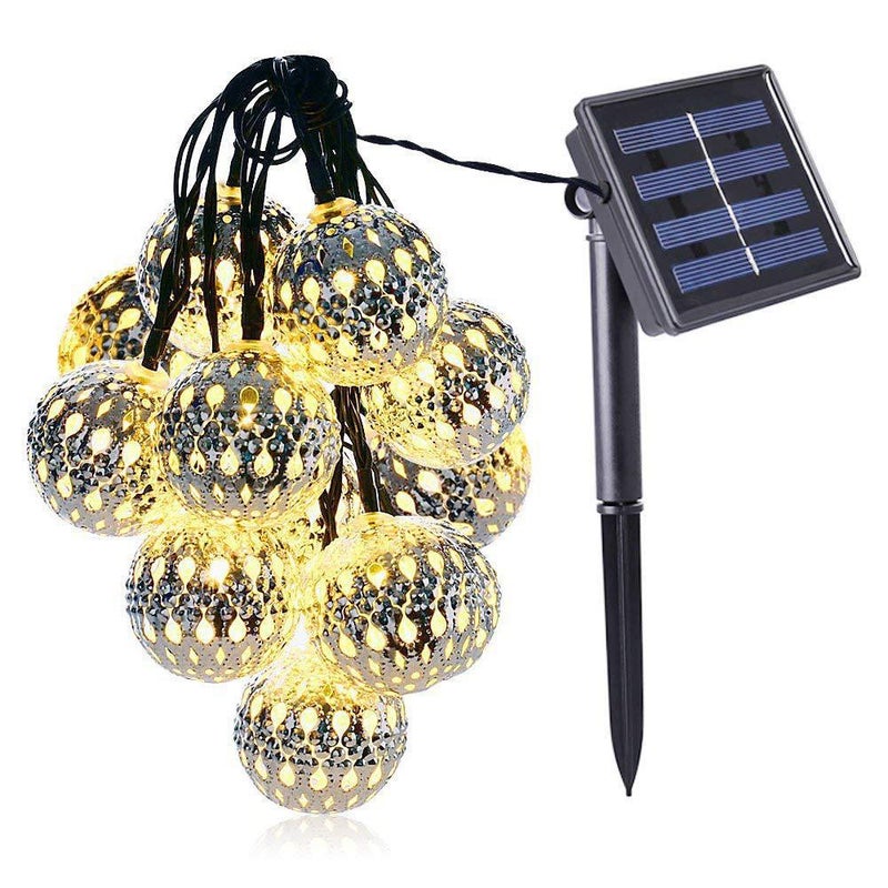 50 zewnętrznych lampek solarnych LED – 7 m, 8 trybów, wodoodpornych, w stylu marokańskiej kuli, dekoracyjne oświetlenie do ogrodu i na taras