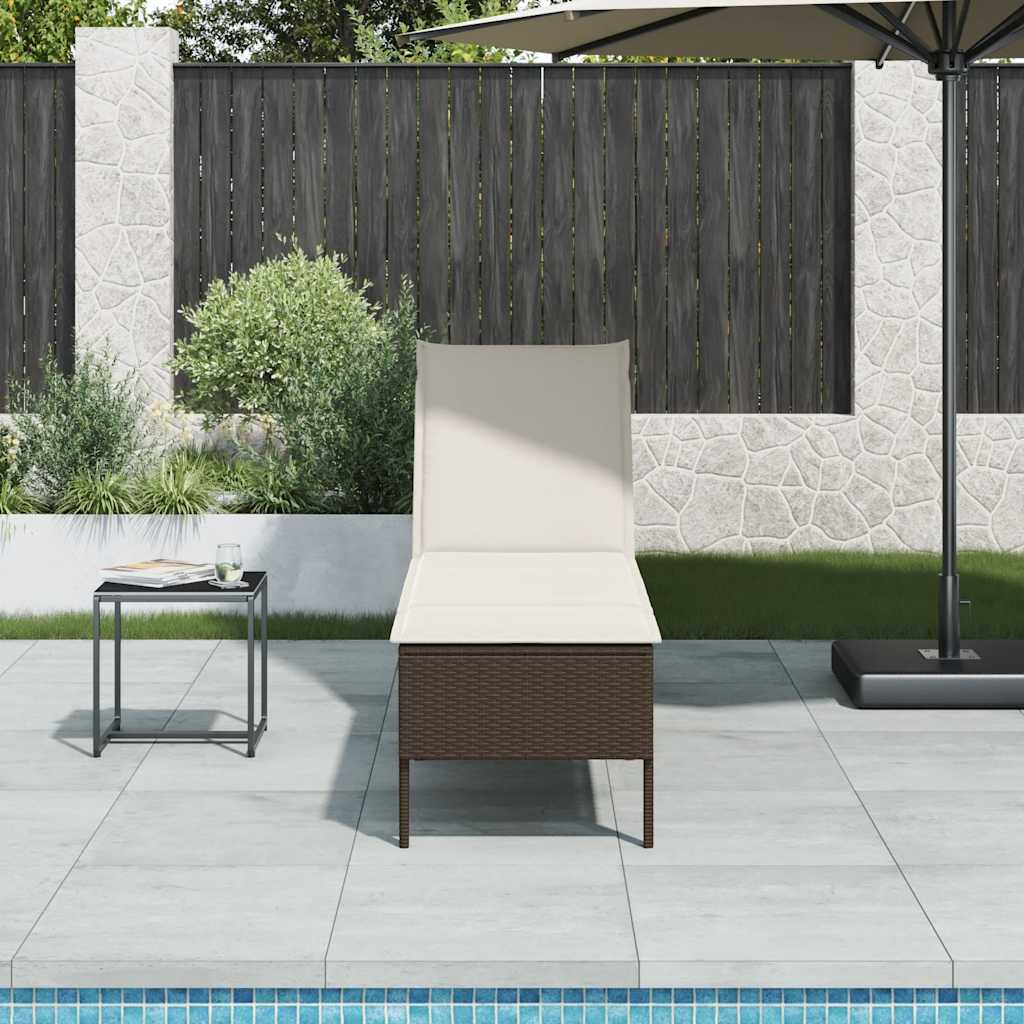 Leżak z poduszką Brązowy 55x200x44cm Polirattan vidaXL