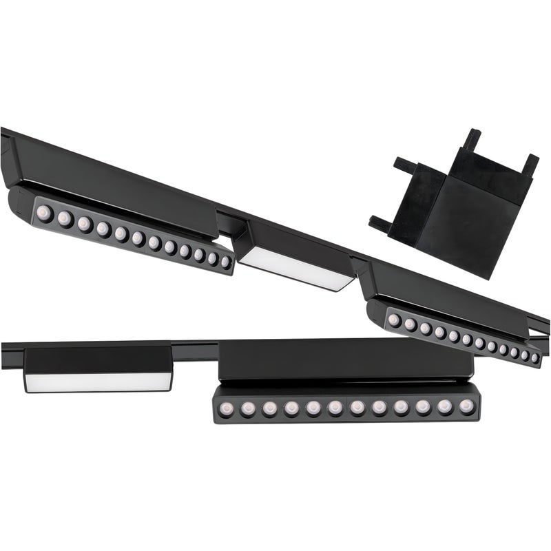 Zestaw oświetlenia szynowego LED Czarny system magnetyczny 2 x listwa 1m + 5 lamp LED + łącznik kątowy - LEDHOFF