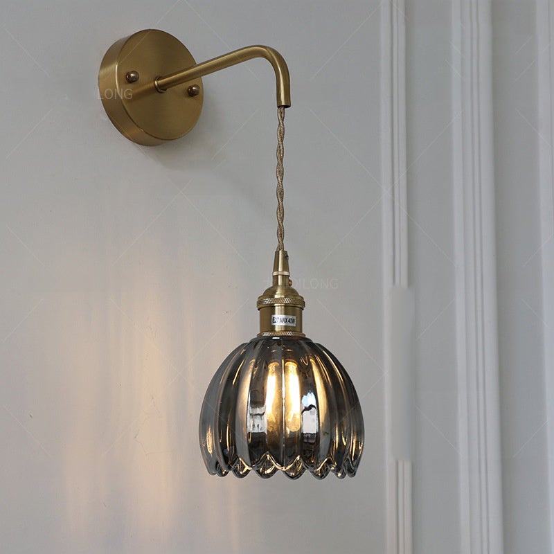 Lampa wisząca ścienna w stylu retro z szarym szklanym kloszem Regulowany obrotowy łańcuch Żarówka nie wchodzi w skład zestawu