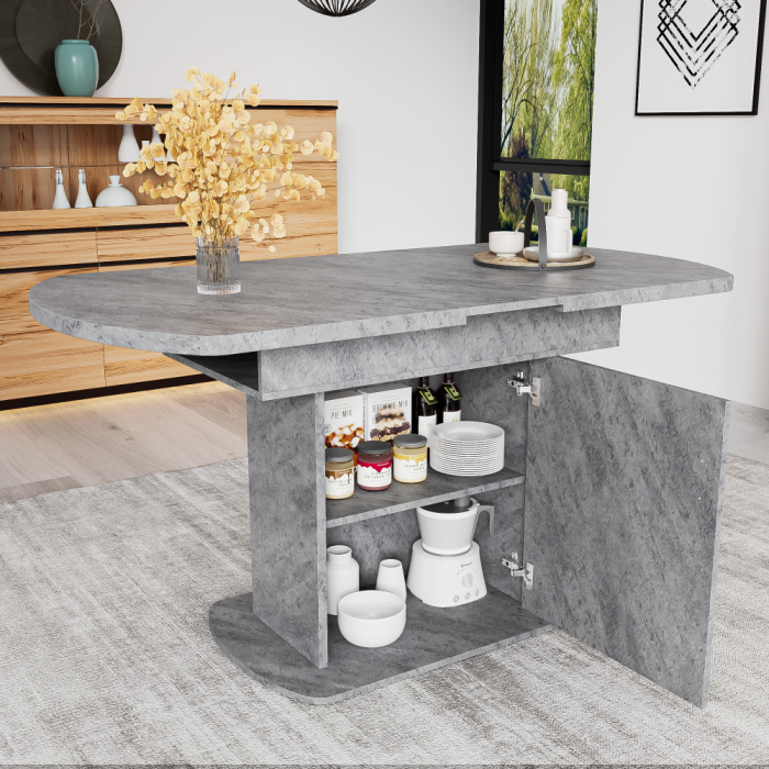 Ausiehbarer owalny Esstisch L110/130×70×75cm mit Stauraum, nowoczesny, platzsparend i wielofunkcyjny