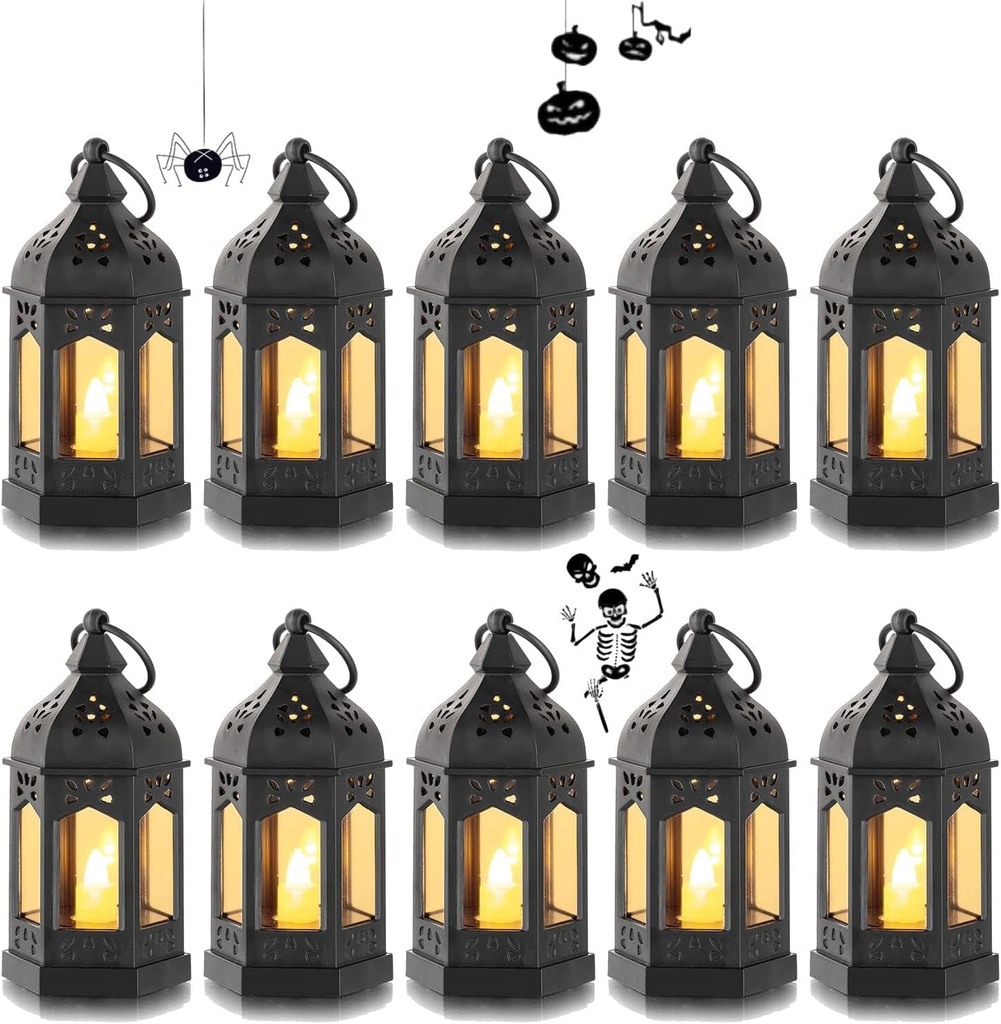 Miniaturowe lampiony zewnętrzne LED, dekoracyjne świece na Halloween, Ramadan, wesela, Boże Narodzenie, opakowanie 10 sztuk, czarne