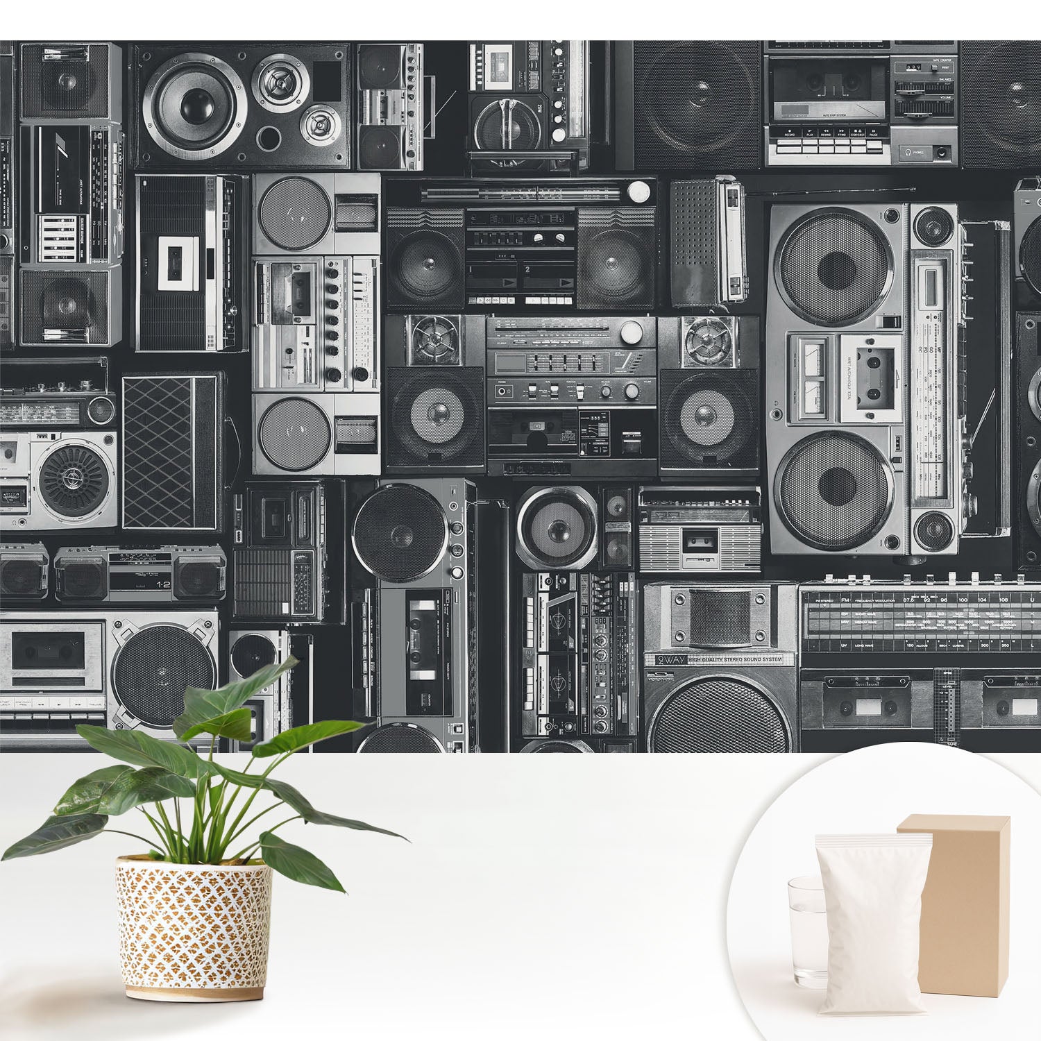 Tapeta flizelinowa elegancka stylowa dekoracja ściany trwała wysoka jakość nowoczesny motyw - Stylowy wzór retro z radioodbiornikami - 152x104