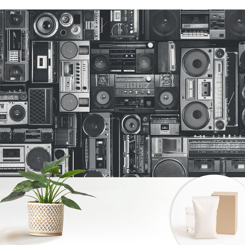 Tapeta flizelinowa elegancka stylowa dekoracja ściany trwała wysoka jakość nowoczesny motyw - Stylowy wzór retro z radioodbiornikami - 152x104